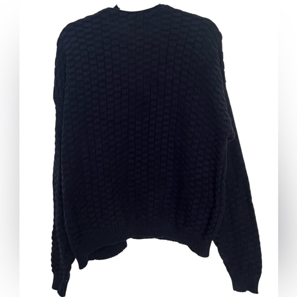 Lands End Navy Blue 100% Cotton Textured V Neck Cardigan Medium - Picture 2 of 10